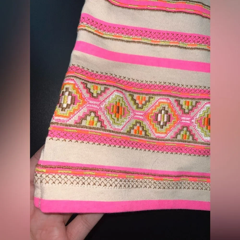 J.Crew Stitchwork Stripe Top Pink Neon Embroidered 3/4 Sleeve Top Size M NWOT